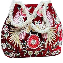 Nms Bird Embroidery Handwork Potli With Pearl Handle-picture-28