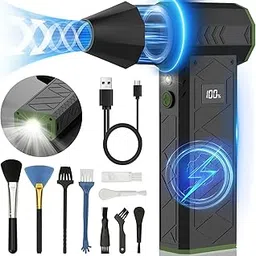 Compressed Air Duster with Flashlight, 180000RPM Electric Air Duster Cleaning Kit with 4 Gear Adjustable, 10000mAh Turbo Fan (Green)-image-15