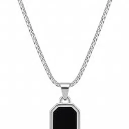 jewel harbour Unisex Black Stone Pendant with Stainless Steel Chain Necklace - Anti Tarnish-picture-20