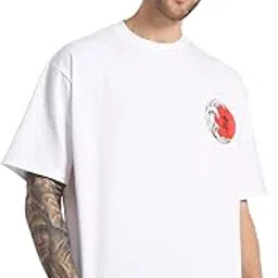 Men's Oversized Fit Graphic Print White T-Shirt | Baggy Drop Shoulder Half Sleeve Tee | Cool and Stylish Latest Printed Design for Casual, Streetwear Fashion-image-27