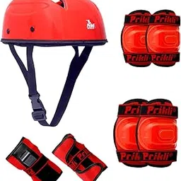 Prikli Multi Sport Gear for Kids Boys Girls with Knee and Elbow Pads Wrist Guards Helmet Set for Skateboarding, Cycling & Roller Skating Scooter Ideal for 5-14 Years (red) image 1