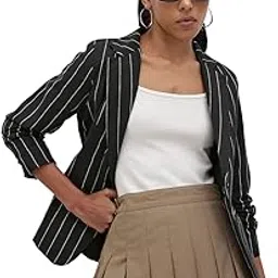 cottinfab Black and White Striped Single-Breasted Cotton Blazer image 1