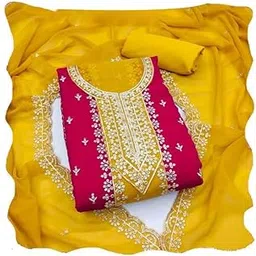 Women's Exclusive Designer Georgette Suit - Unstitched Patiala Punjabi Style with Full Embroidery on Kurta & Dupatta |Dress Material-image-9