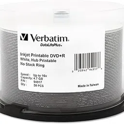 Verbatim DVD+R 4.7GB 16X DataLifePlus White Inkjet Printable, Hub Printable - 50pk Spindle - 94917-image-1