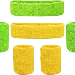 CASHWIN Cotton Sports 1+1 Headband and 2+2 Wristband for Men and Woman for Cricket Tennis (Yellow,Green)-picture-25