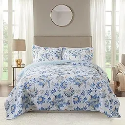 NEWLAKE Cotton Bedspread Quilt Sets-Reversible Patchwork Coverlet Set, Gorgeous Floral Pattern, King Size-picture-14