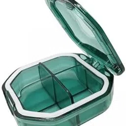 HEAVENGLOW 3xTravel Pill Organizer with Divider Small Pill Container for Bag Purse Pocket Green Sqaure-image-1