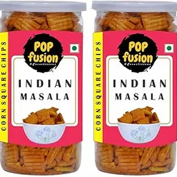 Popfusion Corn Squares Chips Indian Massala 200gm, Low Fat Gluten Free Snacks with Airtight Glass Jar Pack of 2-picture-16