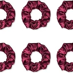 young arrow Premium Satin Scrunchies, Anti-Hair Breakage Ties, Hair Bands, Rubber Bands Ponytail Holders, Hair Accessories for Girls & Women, Best Gift (Pack of 6) (Maroon)-picture-42
