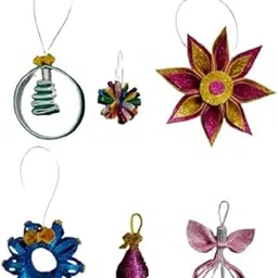 SDM Handcrafted Hanging Ornaments Set of 6 Pieces of Wreath, Angel, Flower, Mini X-Mas Tree in a Circle, Mini Bell and a Ball in Multicolour Glitter for Christmas Tree (Assorted Colour)-picture-43