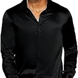 avanova Men's Stylish Solid Satin Silk Casual Button Down Shirts Long Sleeve Shirt for Men Full Sleeves (Shirt 193)-picture-21