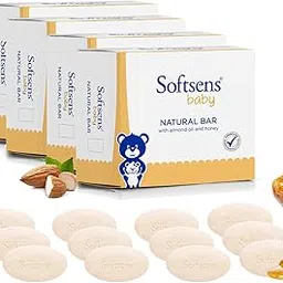 Softsens Baby Natural Bar Soap Enriched with Honey, Orange & Natural Almond Oil I Dermatologically Tested & Paraben Free for Baby Skin- Pack of 4 (100 gms x 12)-image-62