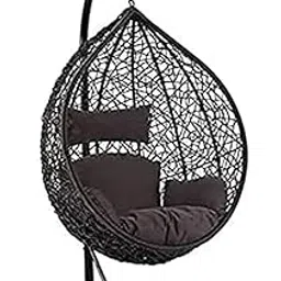 OUTAREA Rattan Furniture Hammock Single Seater Swing Chair with Stand & Cushion Hanging Jhula for Indoor, Outdoor, Balcony,Home, Patio, Yard, Balcony, Garden(Black+D.Brown)-picture-37