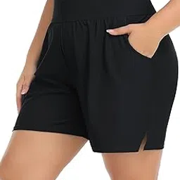 Plus Size Swim Shorts for Women High Waisted Board Shorts Tankini Swimsuit Bottom with Pockets-image-6