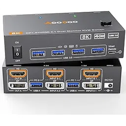 Dual Monitor KVM Switch HDMI DP 2 Ports 8K@60Hz/4K@144Hz,KVM Switch 2 Monitors for 2 Computers Share 2 Monitors and 4 USB 3.0 Hub, Desktop Controller and USB Cable Included-picture-21
