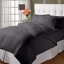 Cotton Stripped Single Duvet Cover | Lightweight Quilt/Comforter Cover with Secure Closure | Soft Breathable Bed Linen with Smooth Finish | Skin-Friendly Fabric for Everyday Bedroom (Grey, 60x90 Inch)-picture-15