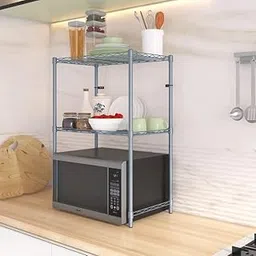 Kitchen Cabinet with 2 Shelves | Durable Metal Storage | High Load Capacity | Two Spacious Trays | Easy Assembly | Easy Cleaning | Modern Organizer with Ground Clearance (Silver)-picture-18