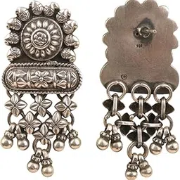 shyle 925 Sterling Silver Statement Earrings Anvaya Intricate Jali Earrings Well Stamped with 925, Statement Jewellery, Traditional Indian Oxidized Silver Earrings, Gift for Her-picture-27