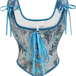 luolingongjue Women’s Retro Oil Painting Corset | Front Strap Lace-Up Vest Style Body Shaper | Slim Fit Bustier-picture-31
