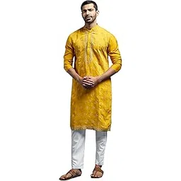 vastramay Men's Chanderi Kurta And Pyjama Set - Chanderi Embroidered Sequined Kurta And Pyjama Set-picture-48