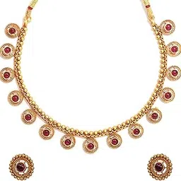 Golden Plated Temple Design Goddess Laxmi Necklace Set for Women & Girls | Antique Traditional South Indian Jewelry | Wedding & Special Occasion-image-26