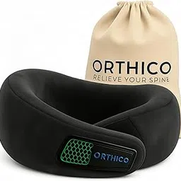 orthico Neck Pillow for Travelling - Gel Memory Foam Travel Pillow with Adjustable Straps, Washable Cover for Airplane, Car, Train - Ultimate Comfort & Support for Neck Pain Relief (Luxury Black)-picture-36