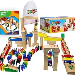 Calmado - 200 pcs Marble Run Wooden Set/Ball Track Set for Kids/Girls/Boys Made of Beech Wood + Bag + Instructions-picture-23