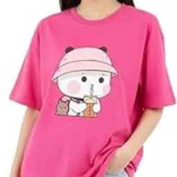 Women Teddy Printed Round Neck Oversized T-Shirt | Loose Fit Drop Shoulder T-Shirt | Over Sized Tshirt for Women-picture-36