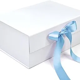 RBS® - White Gift Box for Packing 23x16x10cm Empty Gift Box (1 Pack) Decorative Gift Packing Box Multipurpose Gift Hampers Hold Upto 5kg Reuse Gift Boxes for Packaging (White Box with Blue Ribbon)-image-69