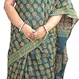 Ajrak Print Saree| Mulmul Cotton Saree| With Running Blouse Piece-picture-21