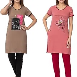 gee 5 Summer Wear Casual Nightwear Round Neck Cotton blend Comfortable and Breathable Sleepwear |Top and Bottom Set| Nightsuit For Women's Combo set (2 Pcs)-picture-39