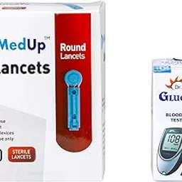 MedUp Round 100 Lancets with DR. MOREPEN BG-03 25 Test Strips Combo (No Glucometer) image 1