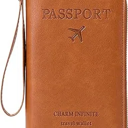 palay PU Passport Travel Bag Wallet with Wrist Let, Multiple Card Slot Design with ID Window Fashion Embossed Minimalist Passport Card Bag Travel Essential Organizer Bag, 19x11x2.5cm-picture-33