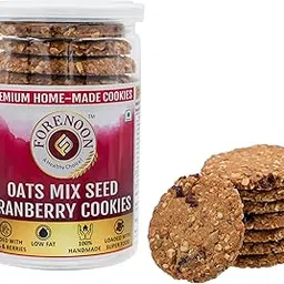 Fore Noon Oats Mix Seed Cranberry Cookies | Premium Homemade & Handmade Biscuits | Tasty & Crunchy Snack | 0% Maida, 0% Refined Sugar, 0% Trans fat & Cholesterol, 0% Palm Oil, 0% Artifical Colours & Flavours, 0% Preservatives | Made with Oats, Whole Wheat Grain, Brown Sugar, Cow Ghee, Rock Salt | 100% Natural Ingredients | Can Pack (178 g)-image-75
