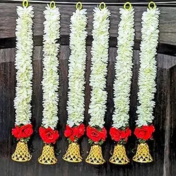 afarza Artificial Flower Garland Toran Red Rose Bell Wall Hanging for Door Entrance Home Decoration Backdrop Pooja Gift 18 Inch 6 Pieces-image-0