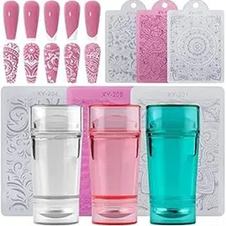 KMSRV Nail Art Dual Stamper, Clear Silicone Stamping Jelly with Scraper, Transparent Visible Body, Nail Stamper Kit DIY Nail Art Tools (Clear)-image-63