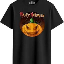 enciger Halloween Regular Fit Unisex T-Shirt | Happy Halloween Pumpkin Face Print Cotton Tee for Men & Women | Spooky Graphic Top for Party image 1
