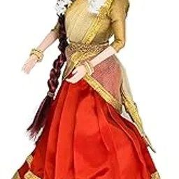 Maalona | Radha | South Indian Doll in Traditional Silk Saree,Accessories I Celebrating Indian Culture Through Play | Gift for Kids | 11.3 Inch, Cherry Red & Gold-picture-41