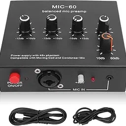 Mic Preamp, Enhance Sound Quality 48V Power XLR Output Microphone Preamp for Dynamic and Condenser Mics with Boost for Recording Studio and Live Streaming-picture-25