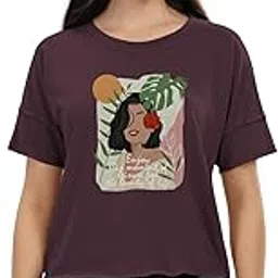 hellcat Printed Regular Fit Raw Edge Crew Neck Crop T-Shirt for Women-picture-46