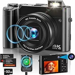 VAHOIALD 4K Digital Camera, 64MP Auto Focus Vlogging Camera with 32G Card, 2.8 Inch IPS Screen, 16X Digital Zoom, Compact Camera with Charger & 2 Batteries for Teenagers, Beginners, Adults-image-68