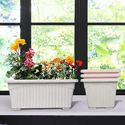 Kuber Industries Pack of 4 Flower Pot | Flower Pot for Living Room-Office | Planters for Home-Lawns & Gardening | Window Flower Pots for Balcony | Marble Jupitar | White & Pink image 1