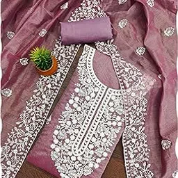 peachmode Womens Floral Embroidered Unstitched Chanderi Cotton Dress Material | Stylish Latest Kurti Botton Dupatta Set Soft Cotton Fabric for Outfits Wear & Custom Tailoring-picture-37