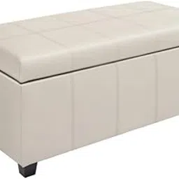 LEGACY OF COMFORT D17 Faux Leather Storage Ottoman Bench Storage Chest Foot Rest Stool, Bedroom Bench with Storage (Cream Leather)-image-26