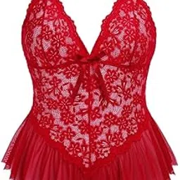 Lingerie for Women Lace Onepiece Babydoll Lingerie Dress Long Sleeve Lingerie Nightwear Chemise Nightie-image-0