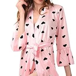 xs and os Women's Heart Print Short Satin Robe with Shorts-picture-55