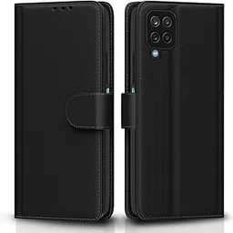 Pikkme Flip Cover Leather Finish | Inside TPU with Card Pockets | Wallet Stand and Shock Proof | Complete Protection Flip Case for Samsung Galaxy M12 / F12 / A12(Black)-picture-17