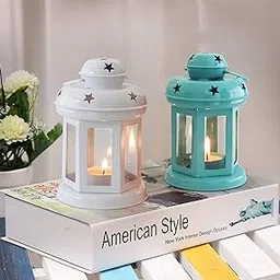 TIED RIBBONS Set of 2 Hanging Lantern Tealight Candle Holder for Table Decoration - Decorations Items for Home Decor Office (Red and Yellow) - Decor - Gifts-picture-10