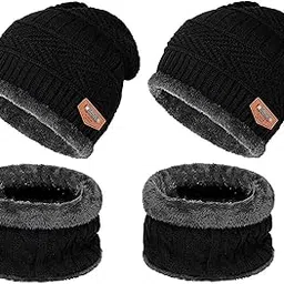 empoison Woolen Beanie/Skull Cap & Neck Warmer (Muffler) Combo For Winters With InSide Fur | Warm Hat | Hedging Hat Scarf Set |Air Proof Cap | Woolen Cap | Ear Warmer 2 Cap & 2 Neck Warmer set-picture-29