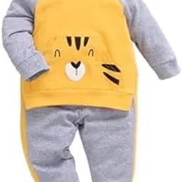 Kwikk Fancy Dresses Animal Tiger Fleece Tracksuit Cotton Full Sleeves T-Shirt and Pant Set for Baby Printed Sweatshirt Boys and Girls Winter Clothing Set Grey-picture-16